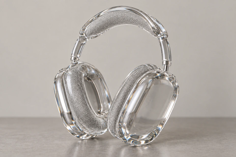 Black over-ear headphones — made of glass
