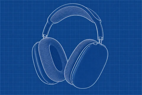 Black over-ear headphones — blueprint study