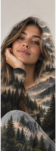 Portrait of a fictional woman — double exposure
