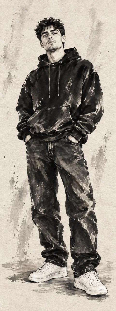Brush ink study — man