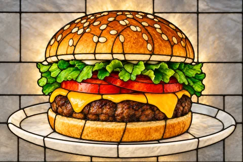 Stained glass panel — food