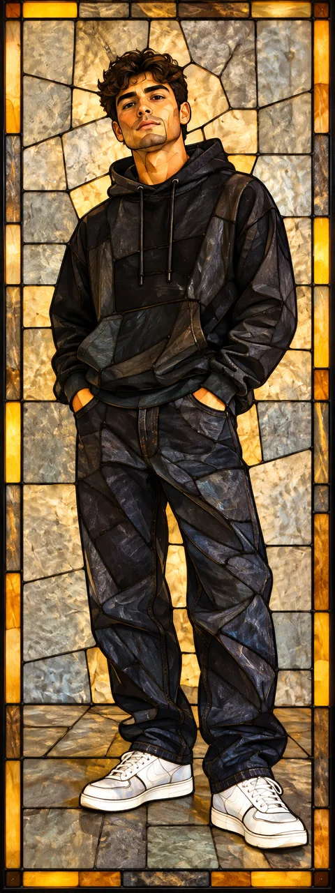 Stained glass panel — man