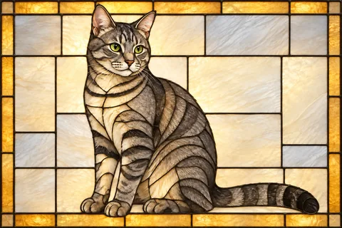 Stained glass panel — cat