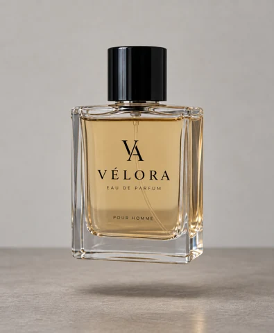 Vélora perfume bottle — floating product