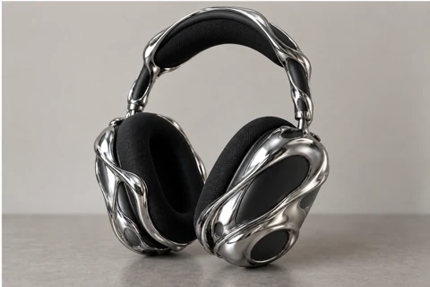 Black over-ear headphones — liquid metal