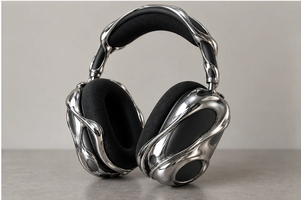 Black over-ear headphones — liquid metal
