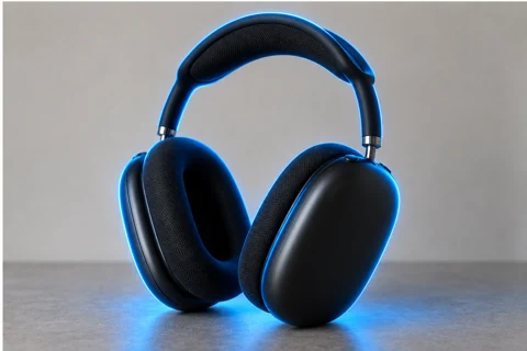 Black over-ear headphones — neon edge light