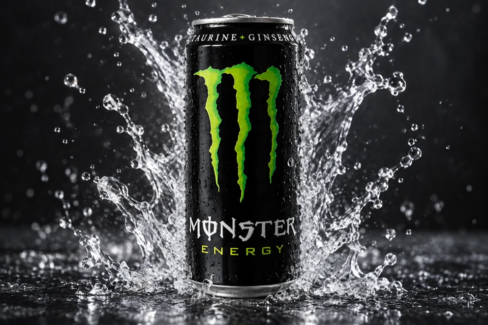 Monster energy drink can — splash moment